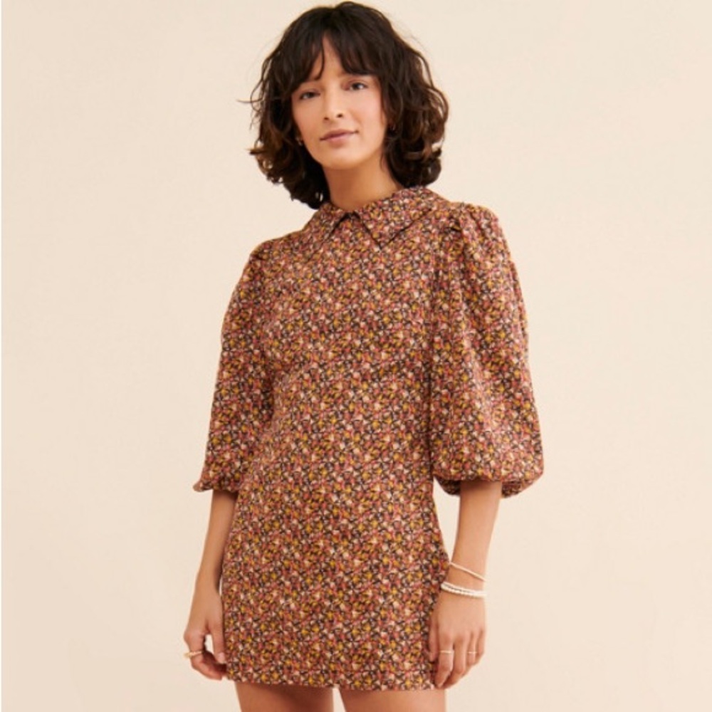 Free People Making Plans Floral Boho Point Colar Mini Dress - Picture 4 of 14